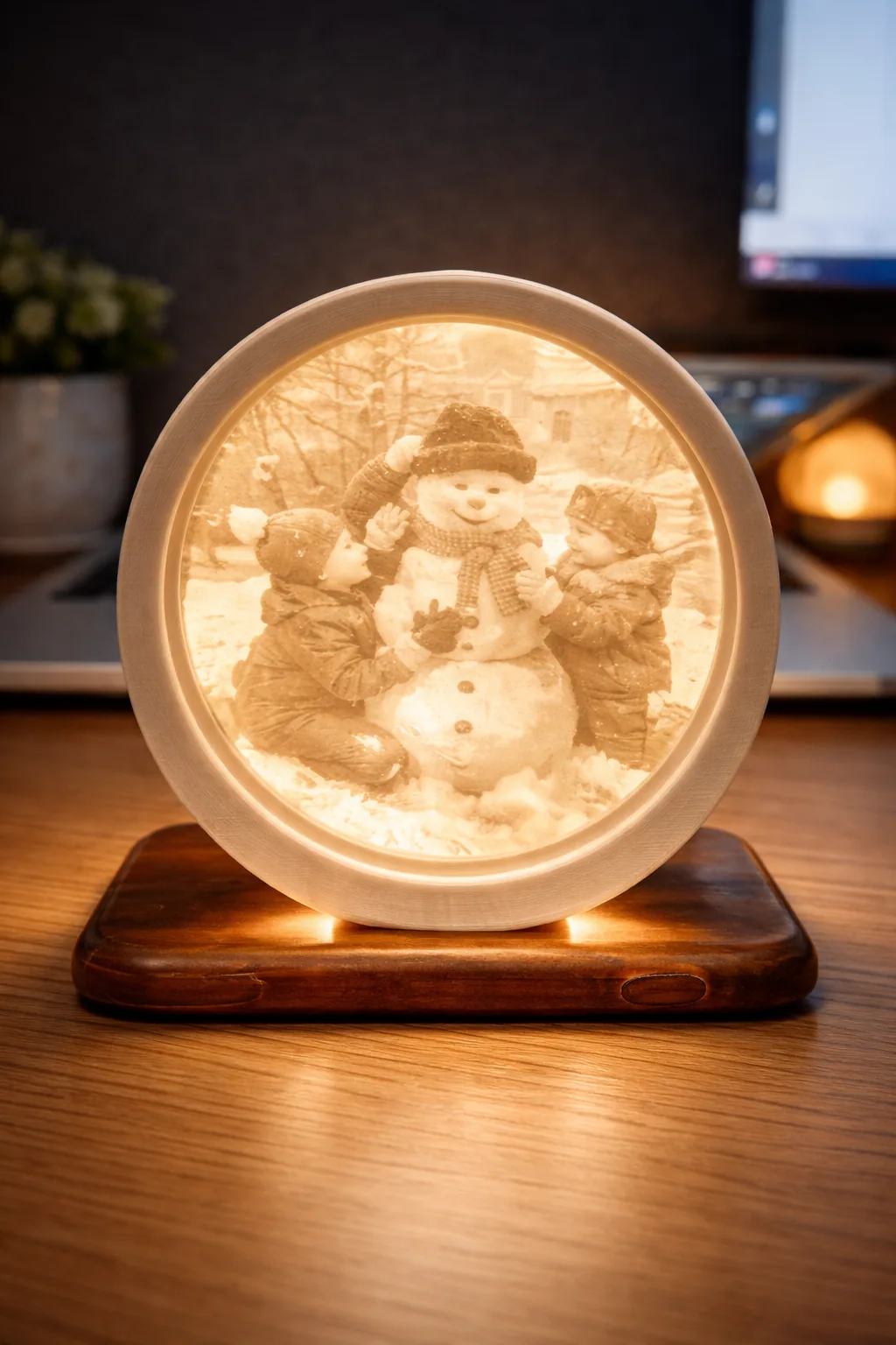 Custom Circular Lithophane Photo Lamp | Personalized Photo Gift India product image