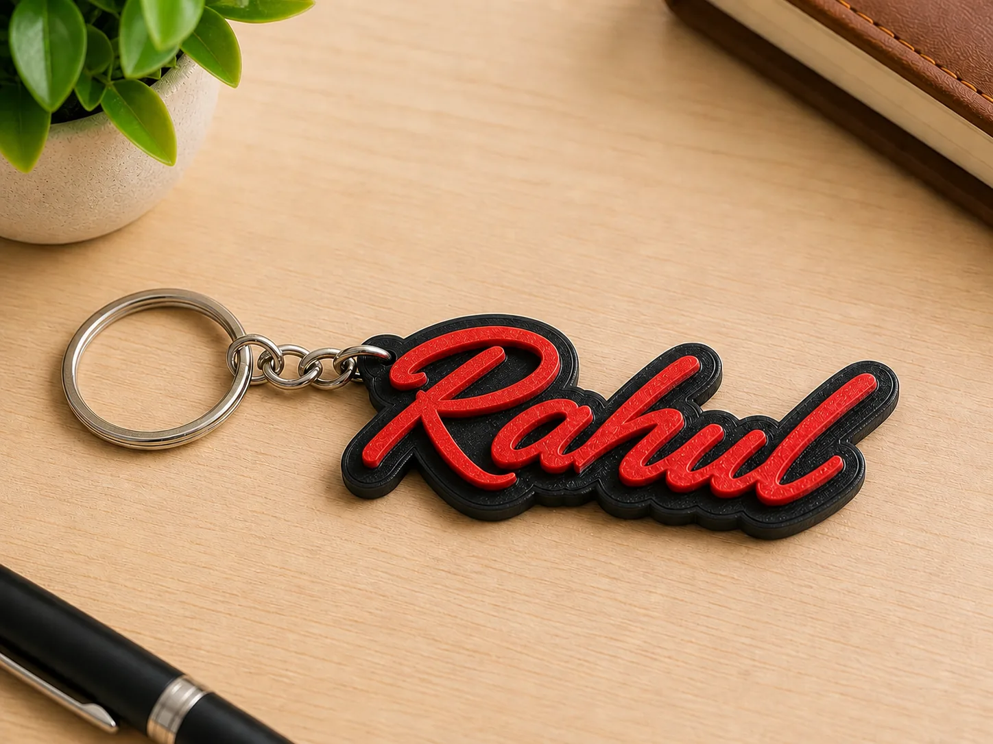Personalized 3D Printed Name Keychain (Red/Black)- for Car, Bike, Bag, Gifts India - Free Shipping product image