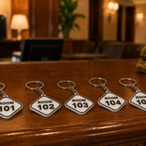 3D Printed Hotel Room Key Tags Set of 5 | White Black Room Numbers - hotel key tags