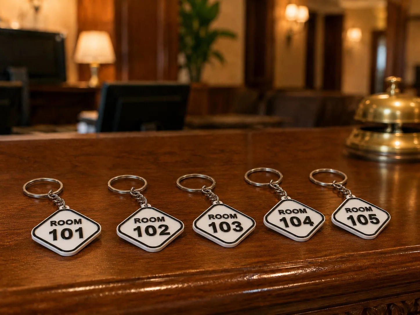 3D Printed Hotel Room Key Tags Set of 5 | White Black Room Numbers - hotel key tags