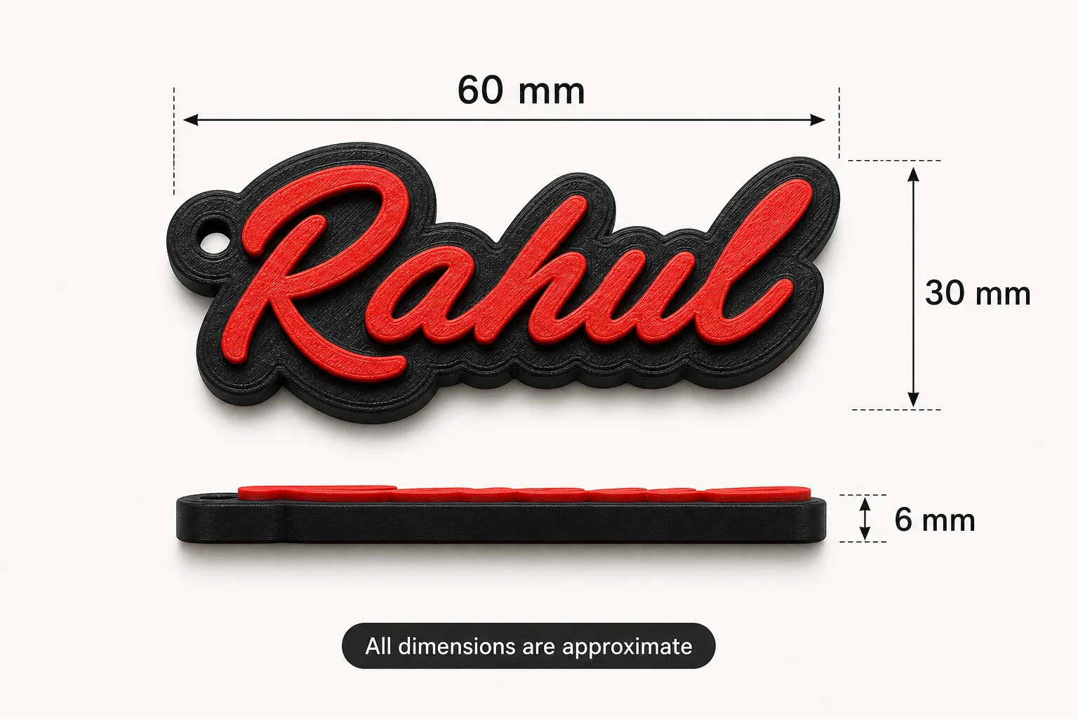 Personalized 3D Printed Name Keychain (Red/Black)- for Car, Bike, Bag, Gifts India - Free Shipping additional product image 3