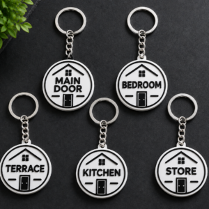 Home Key Tags Set of 5 - Minimal White & Black | Easy-to-Read Room Key Labels - minimal home key tags
