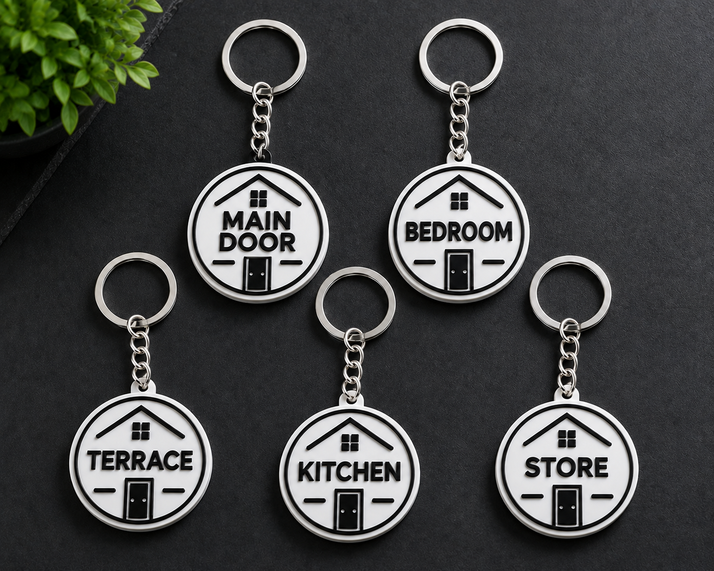 Home Key Tags Set of 5 - Minimal White & Black | Easy-to-Read Room Key Labels - minimal home key tags