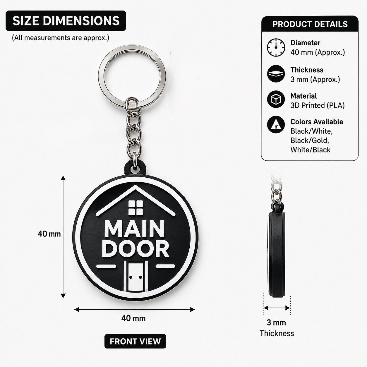 Home Key Tags Set of 5 - Minimal White & Black | Easy-to-Read Room Key Labels - minimal home key tags