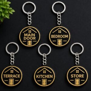 Premium Home Key Tags Set of 5 - Black & Gold | Stylish Room Key Identifier Set - premium home key tags
