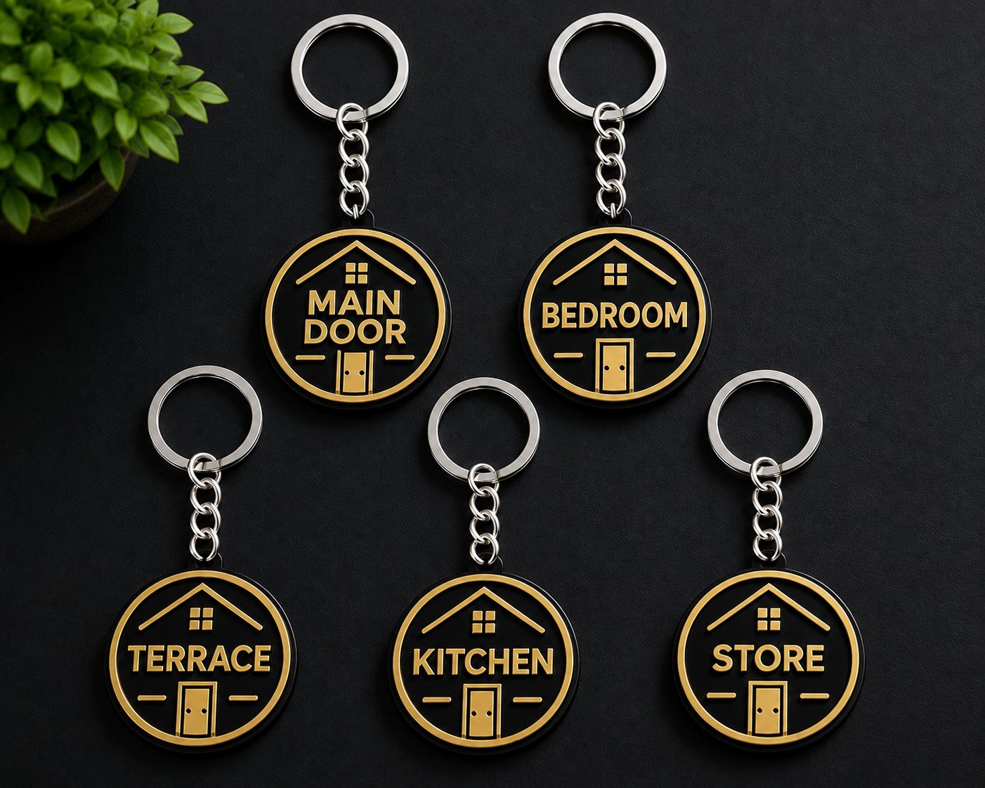 Premium Home Key Tags Set of 5 - Black & Gold | Stylish Room Key Identifier Set - premium home key tags