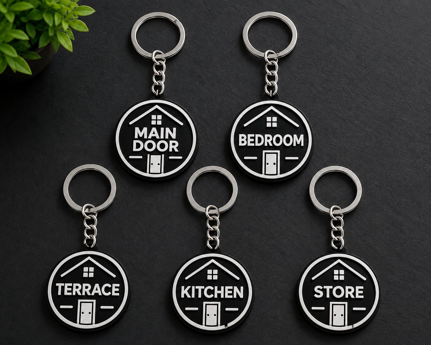 Home Key Tags Set of 5 - Classic Black & White | Main Door, Bedroom, Kitchen, Store & Terrace - home key tags set